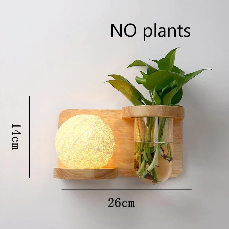 applique murale led en bois avec pot de plante nordique