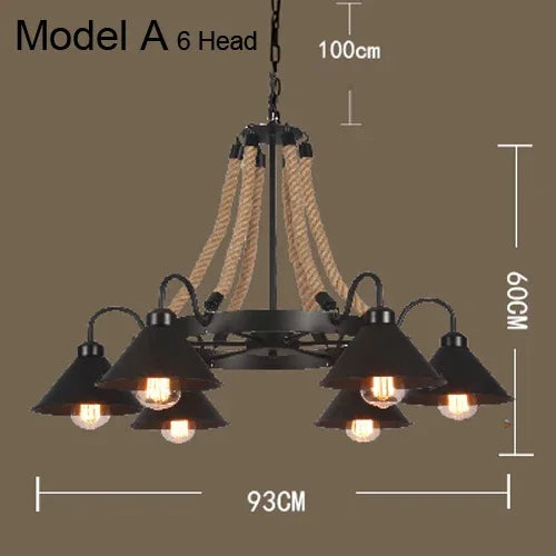 Vintage Hemp Rope Pendant Lamps Iron Lampshade Retro Coffee House Bar Indoor Lightings E27 Industrial Style Chain Pendant Light