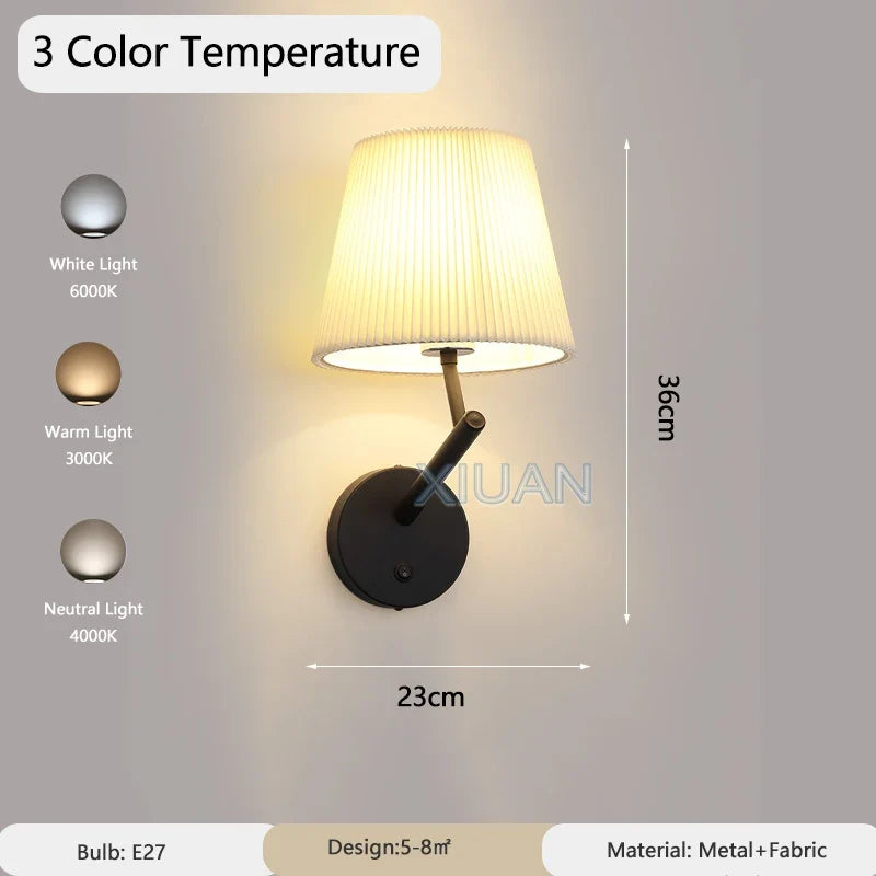 applique murale vintage américaine avec interrupteur led plissée