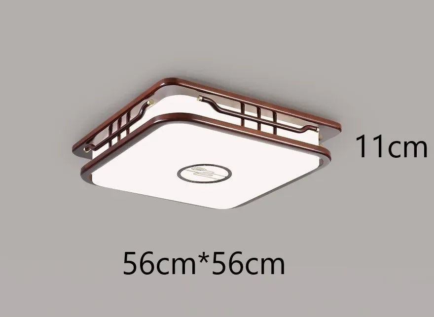 plafonnier moderne en bois massif style chinois avec lampe LED