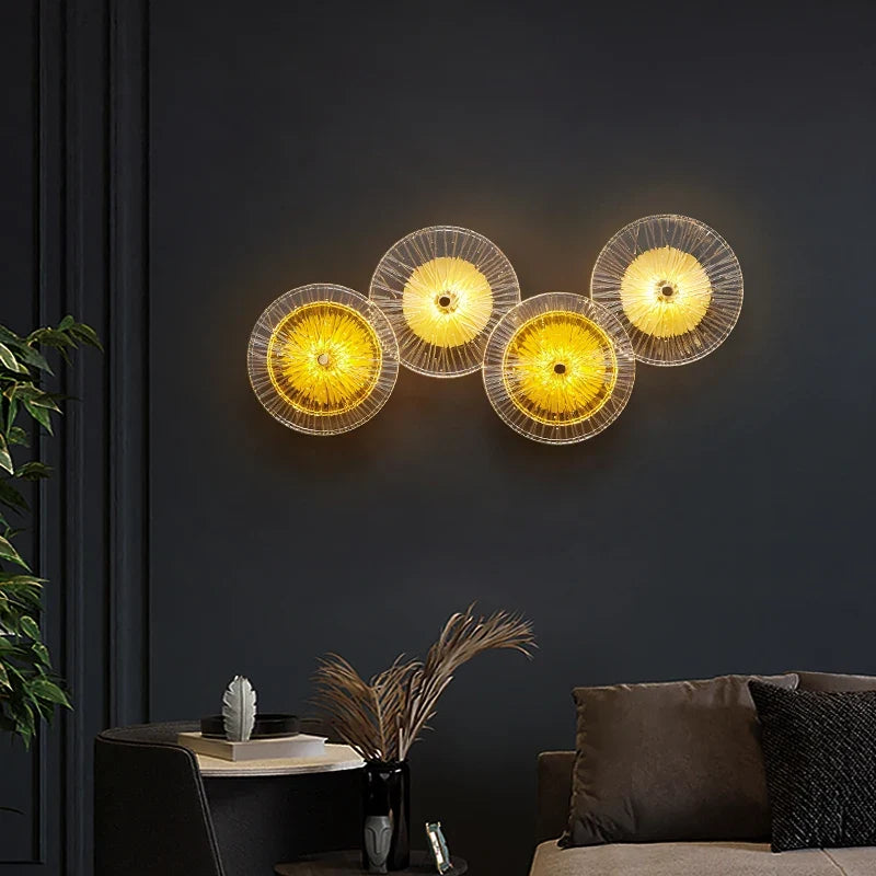 applique murale ronde moderne en cristal avec appliques led