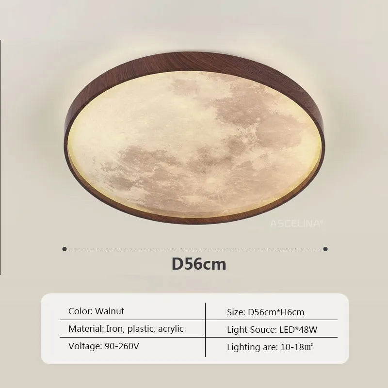 Plafonnier LED nordique en forme de lune en bois