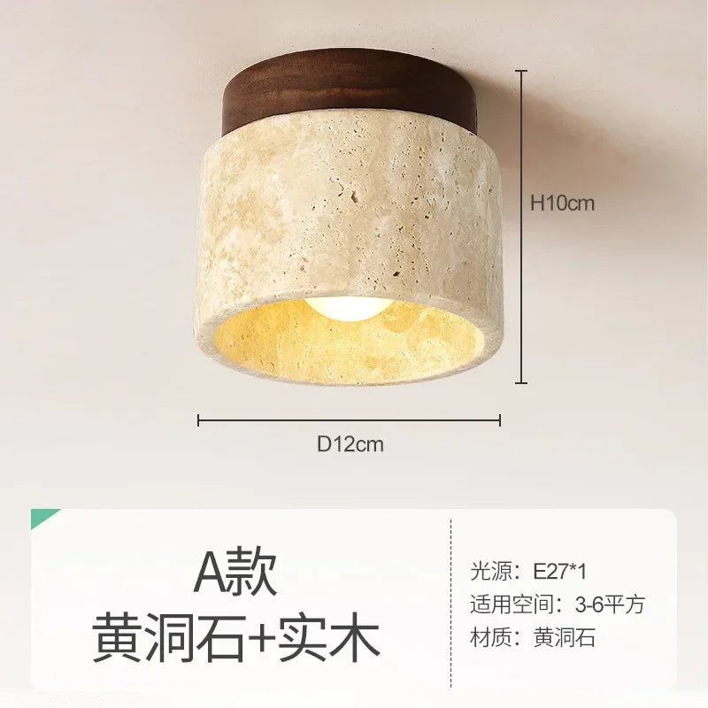 plafonnier en pierre japonaise avec base en noyer