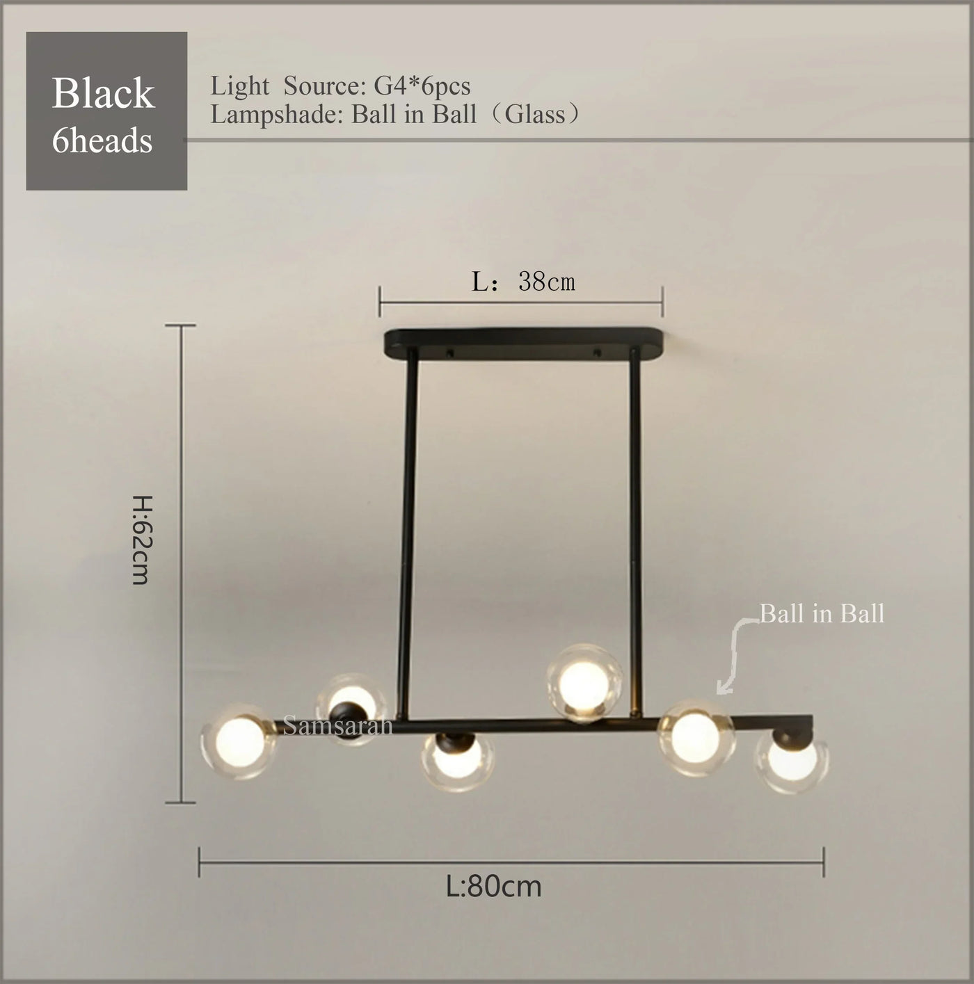 2024Modern LED Chandelier Black and Gold Long Glass Ball Chandeliers for Living Room Dinning Room Lustre,Samsarah Lighting