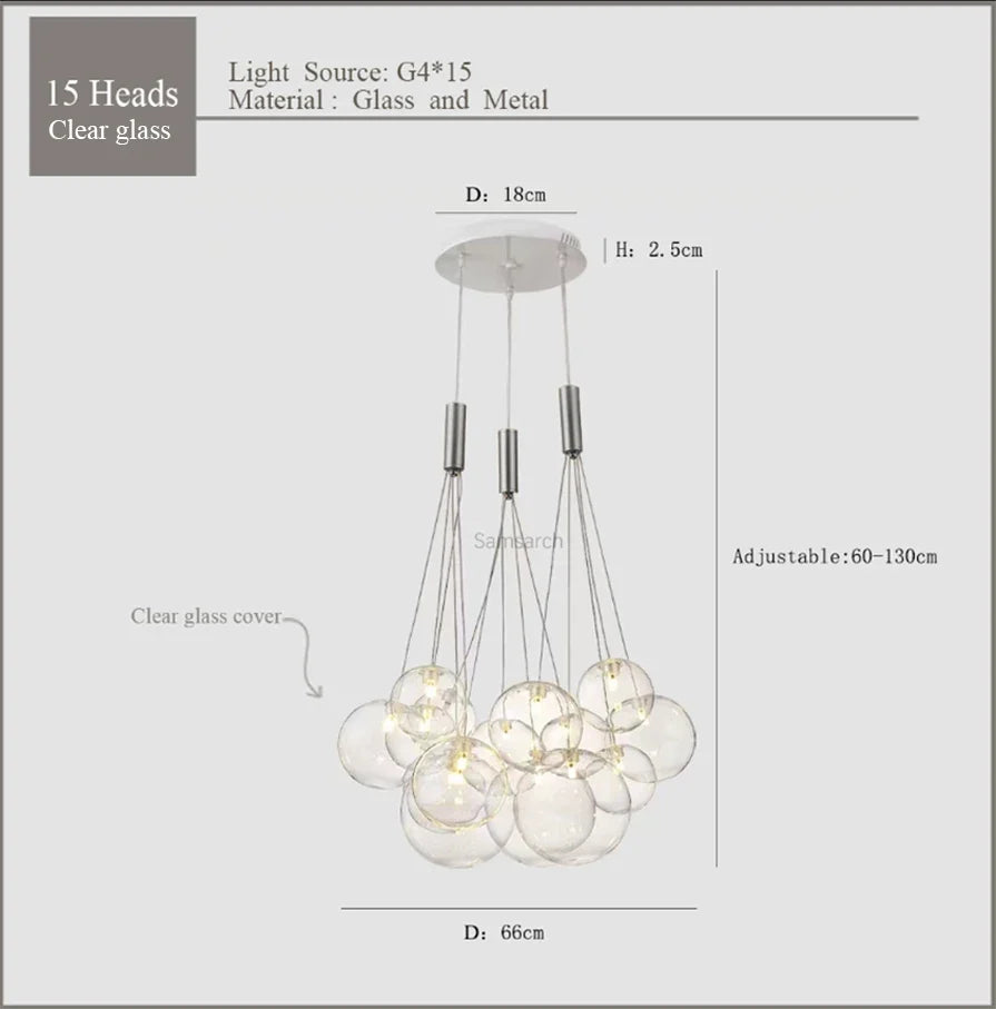 2024Modern glass LED droplight Nordic style kitchen bedroom living room dining table display room lighting lamps and lanterns