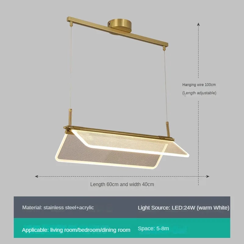 lustre rectangulaire réglable en acrylique pour éclairage créatif
