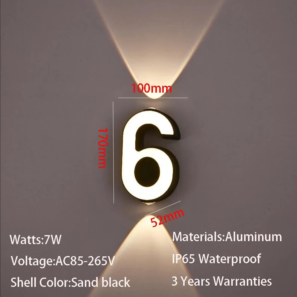 applique murale LED numéro de chiffre intérieur et extérieur IP65 étanche moderne minimalisme Style aluminium porche lumières de jardin