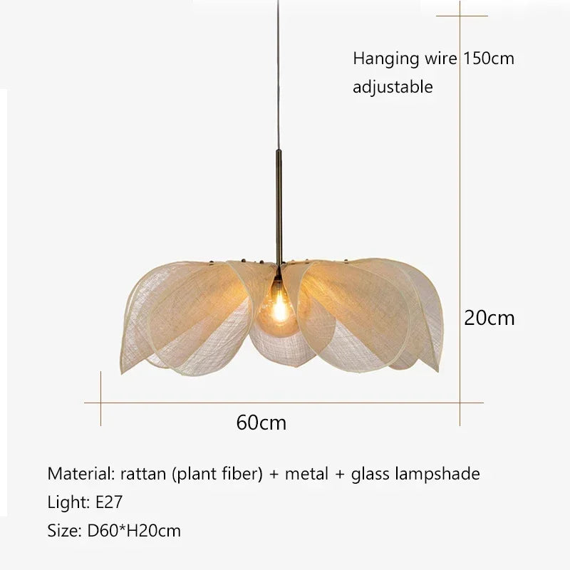Wabi Sabi Fabric Pendant Light Flower Chandelier Suspension Hanging Light for Living Dining Room