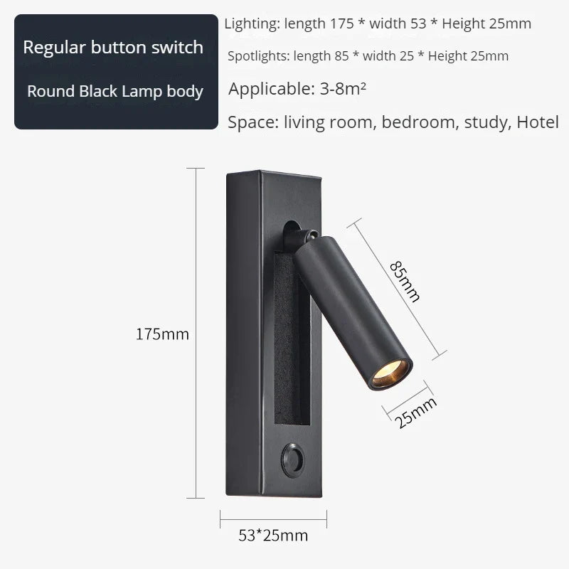 applique murale moderne avec chargeur usb et projecteur rotatif led