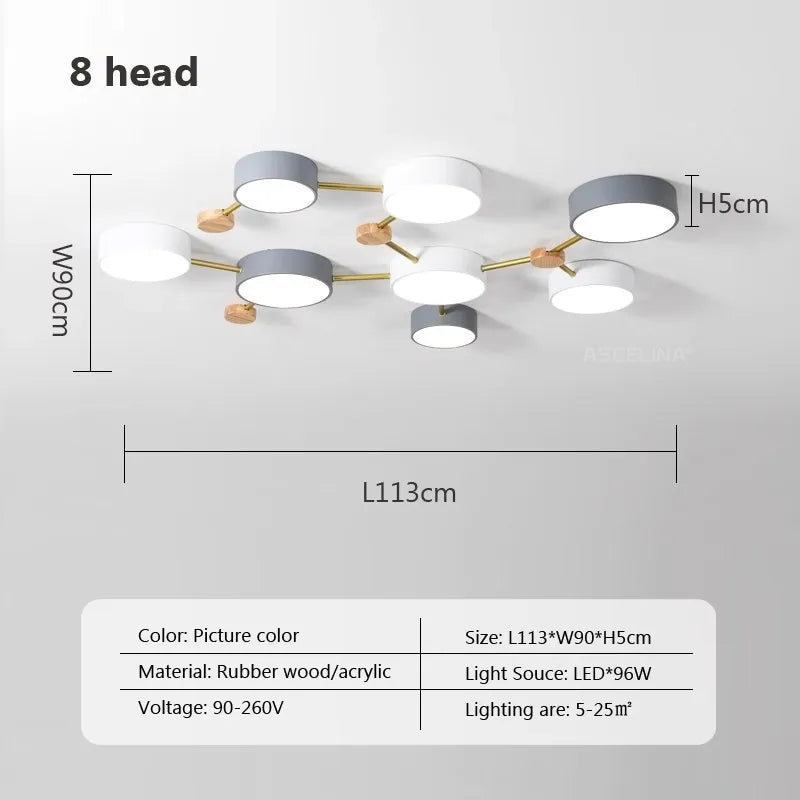 plafonnier nordique led bois macaron 3-8 têtes éclairage décoratif
