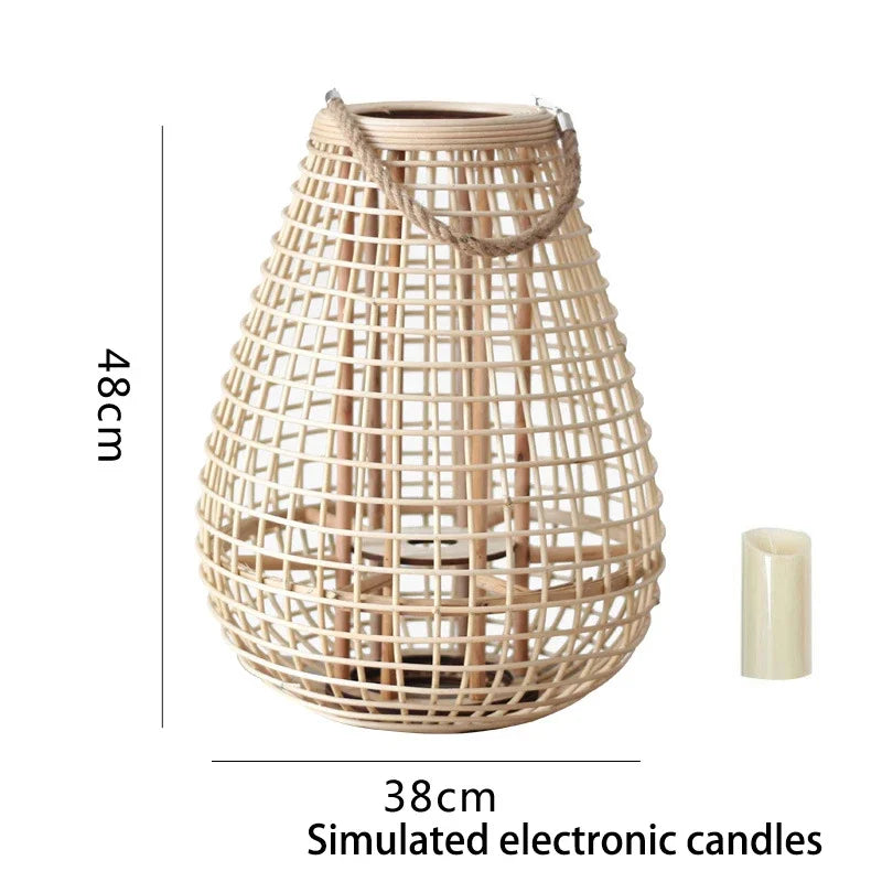 lampadaire en rotin avec chandelier et bougie électronique décorative
