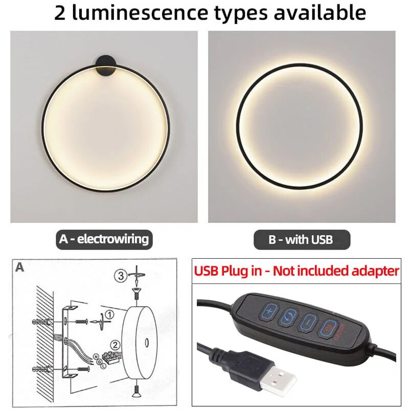 applique murale led lumières intérieur cercle fond décoration