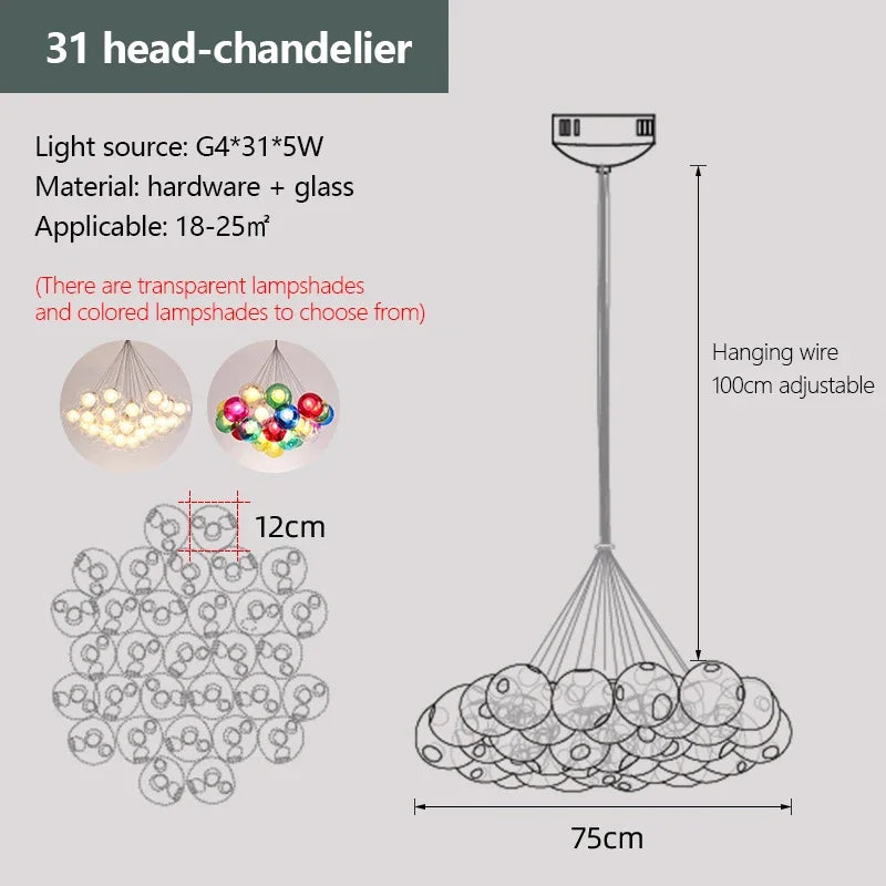 lustre moderne en verre à bulles led pour magasins