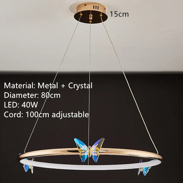 lustre led papillon anneau doré avec cordon réglable emballage soigné