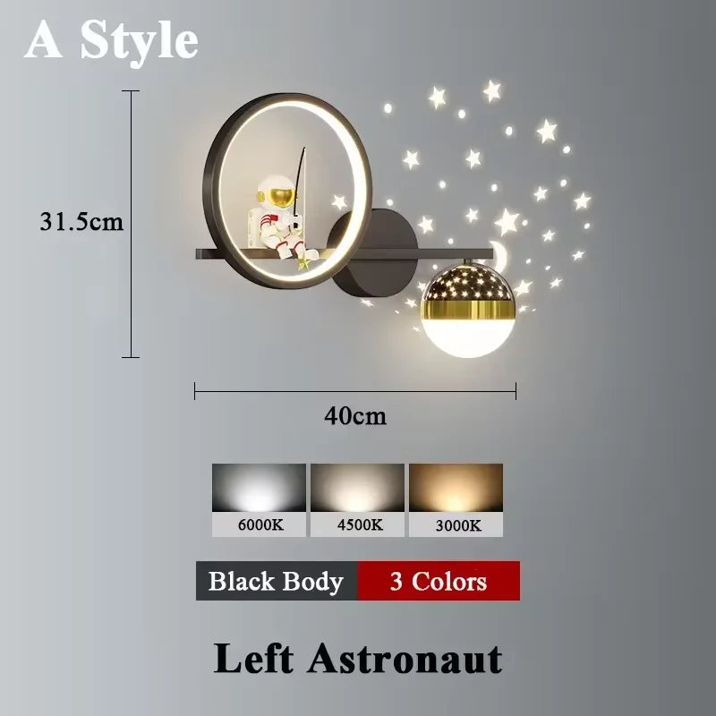 applique murale led créative lune astronaute décoration pour enfant