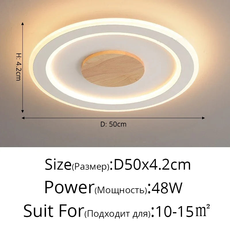 plafonnier led ultra-mince en bois massif design nordique moderne