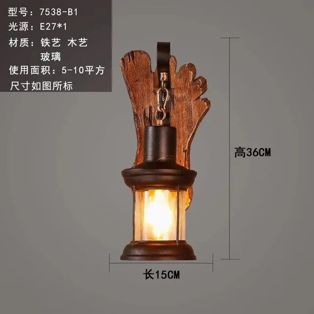 Applique murale LED industrielle rétro en bois