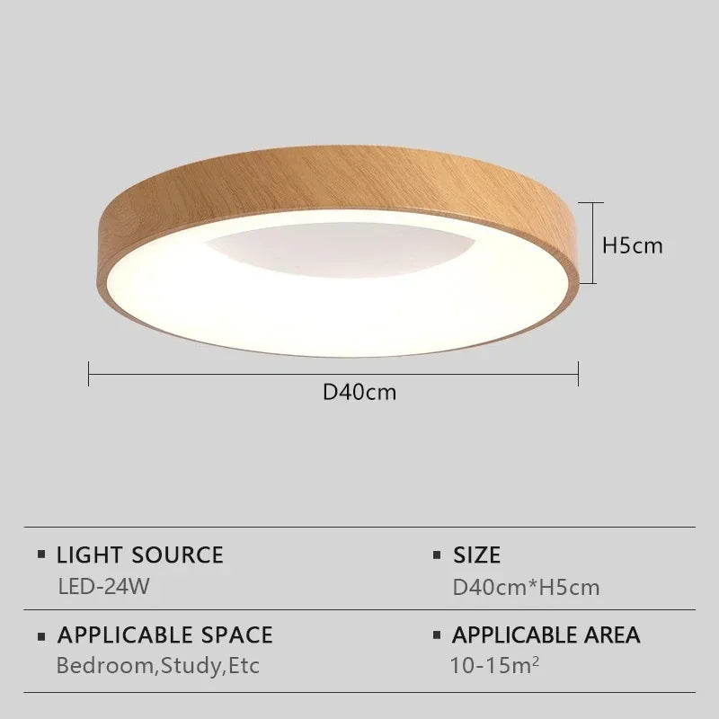plafonnier led moderne circulaire grain de bois ultra-mince décoratif