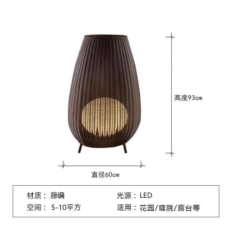 Lampe solaire d'extérieur tissée en rotin