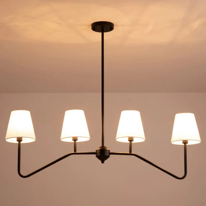 Lustres classiques or poli/noir avec abat-jour en lin blanc lustre moderne de chambre à coucher
