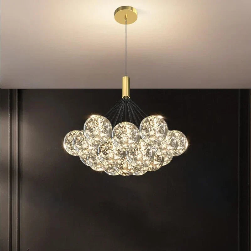 lustre boule à bulles en verre transparent éclairage étoilé romantique