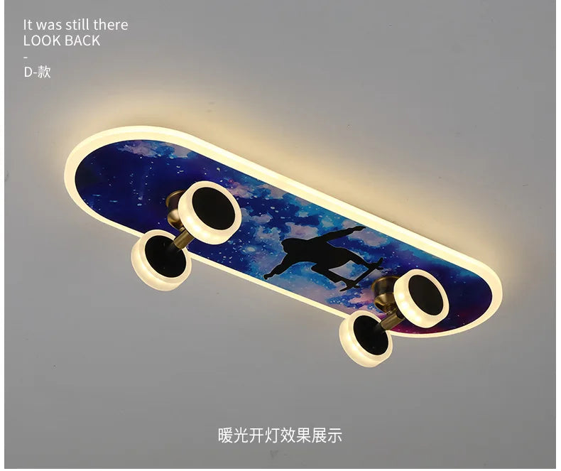 plafonnier skateboard à intensité variable pour chambre enfant
