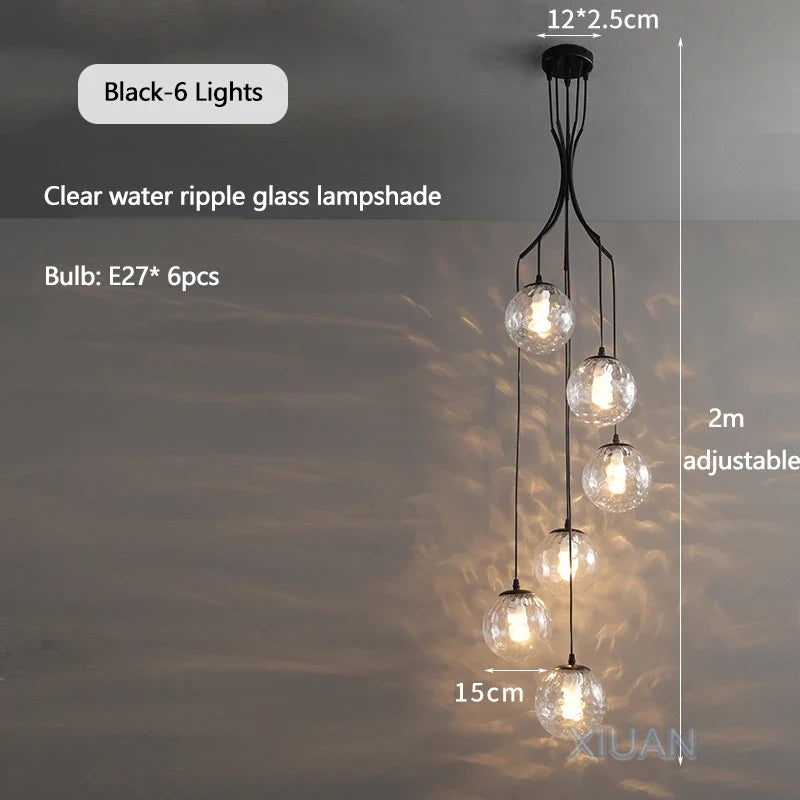 lustre nordique avec lampes de boule en verre laiteux suspendues