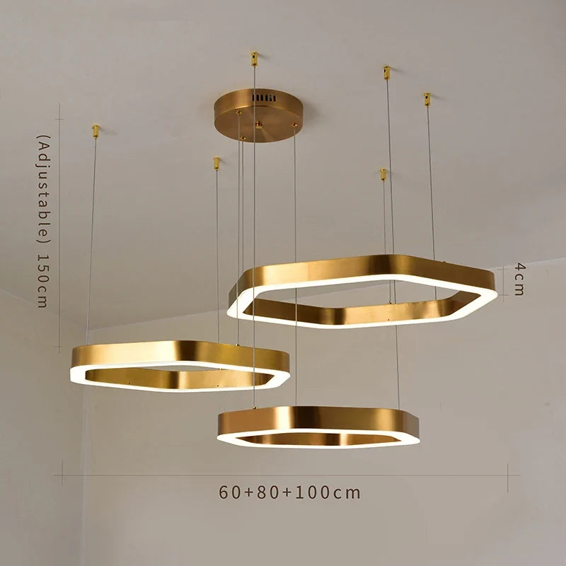 Hexagone Design Led Lustre Moderne De Luxe En Acier Inoxydable Lampe Salon Suspension Luminaire Décor À La Maison Escalier Plafond Lustre