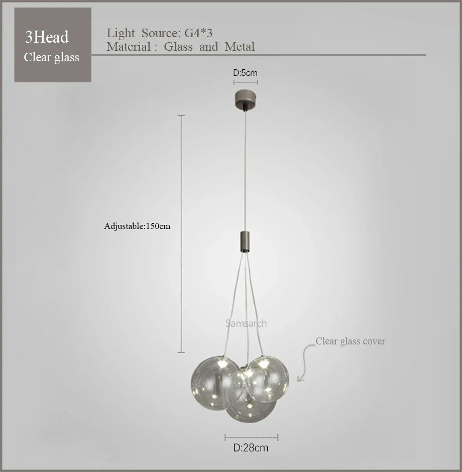 2024Modern glass LED droplight Nordic style kitchen bedroom living room dining table display room lighting lamps and lanterns
