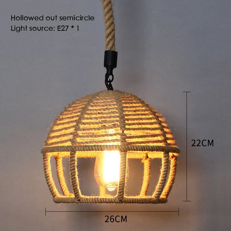Sisal chanvre corde suspension plafonnier Lustre suspendu Lustre fer main tressage rustique rétro pour salle à manger décor
