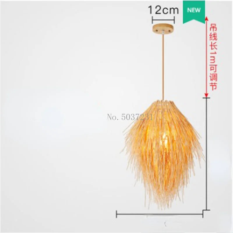 lustre en rotin tissage bambou chapeau de paille lampe pastorale décor salle