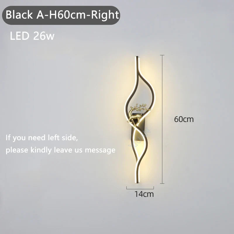 Modern Living Room Long Wall Lights with Anlter Design Gold Black TV Background Decorative Wall Lamp for Bedroom Remote Control