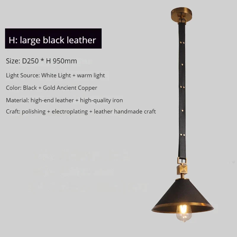 lustre moderne en cuir avec suspension lumière et verre cristal