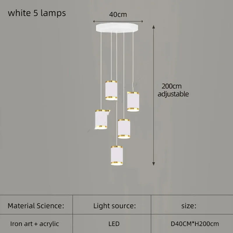 lustre long rotatif en acrylique pour éclairage intérieur décoratif
