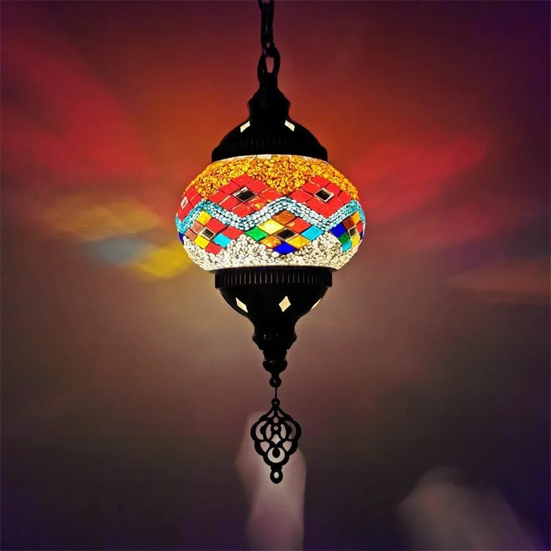suspension en verre teinté style méditerranéen éclairage bohème romantique