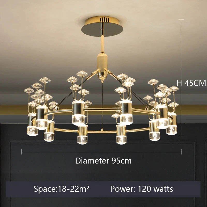 lustre long en cristal style européen avec branche simple en aluminium