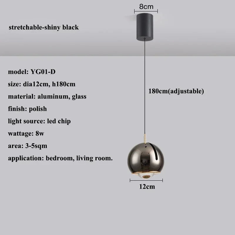 Suspension LED boule ronde moderne avec angle réglable