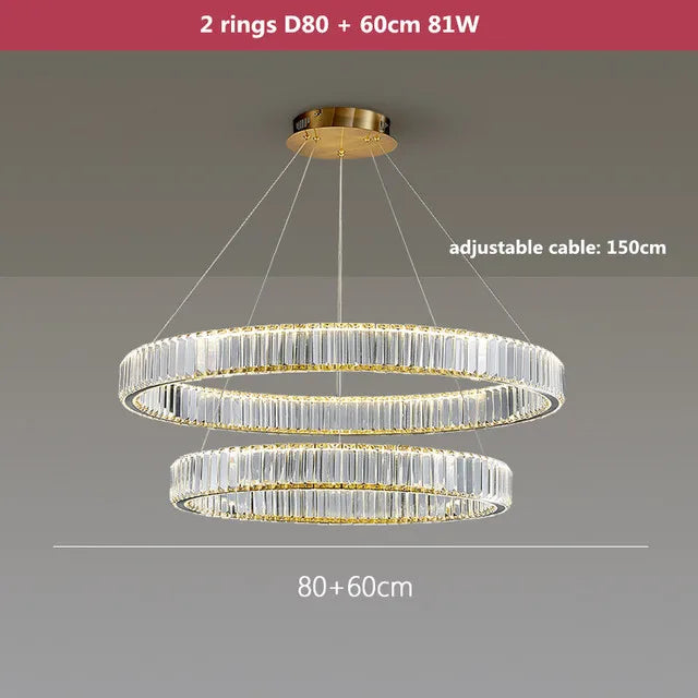 lustre moderne en cristal rond à led avec intensité variable