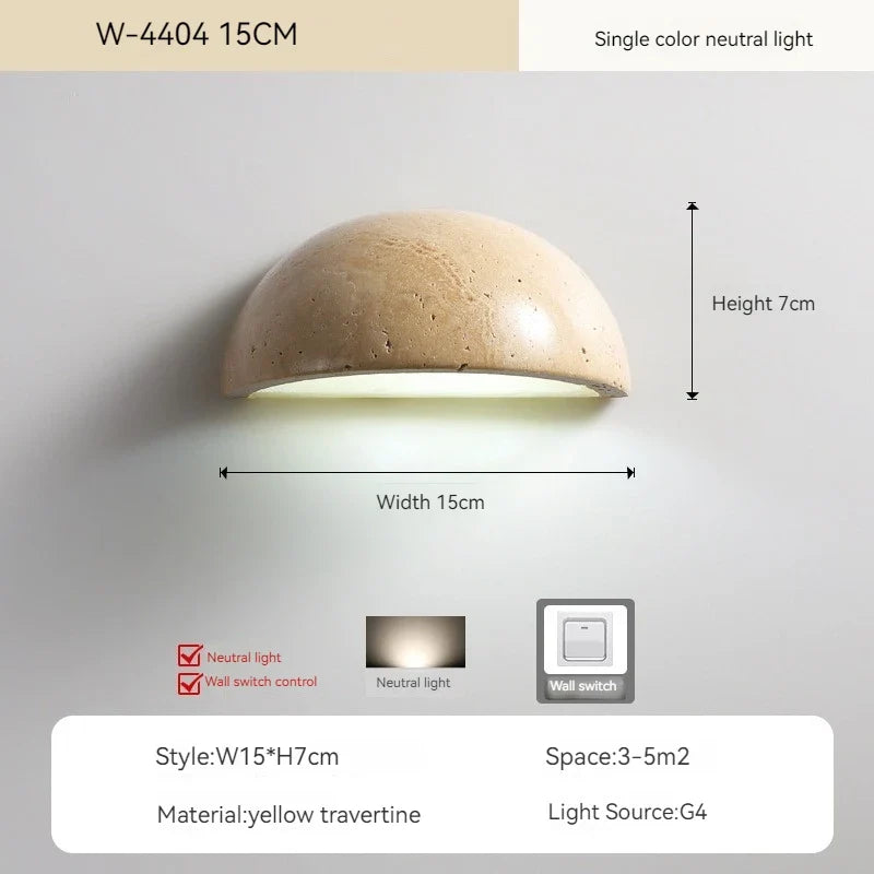 applique murale led rétro semi-circulaire en travertin naturel pour décoration