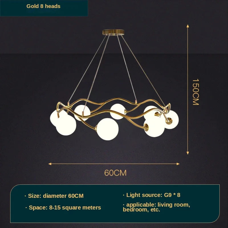lustre royal de luxe en or avec boule de verre led