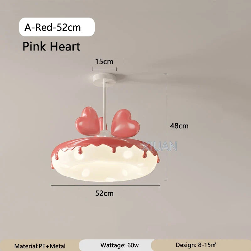 Creative Children Bedroom Chandelier Lamp with Pink Heart Bow Tie Crown Pendant Light for Princess Room Girl Nursery Baby Decor