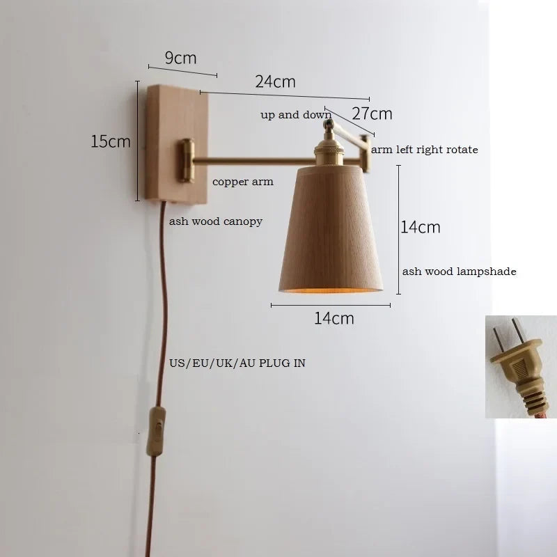 Applique murale LED en bois de frêne et de noyer