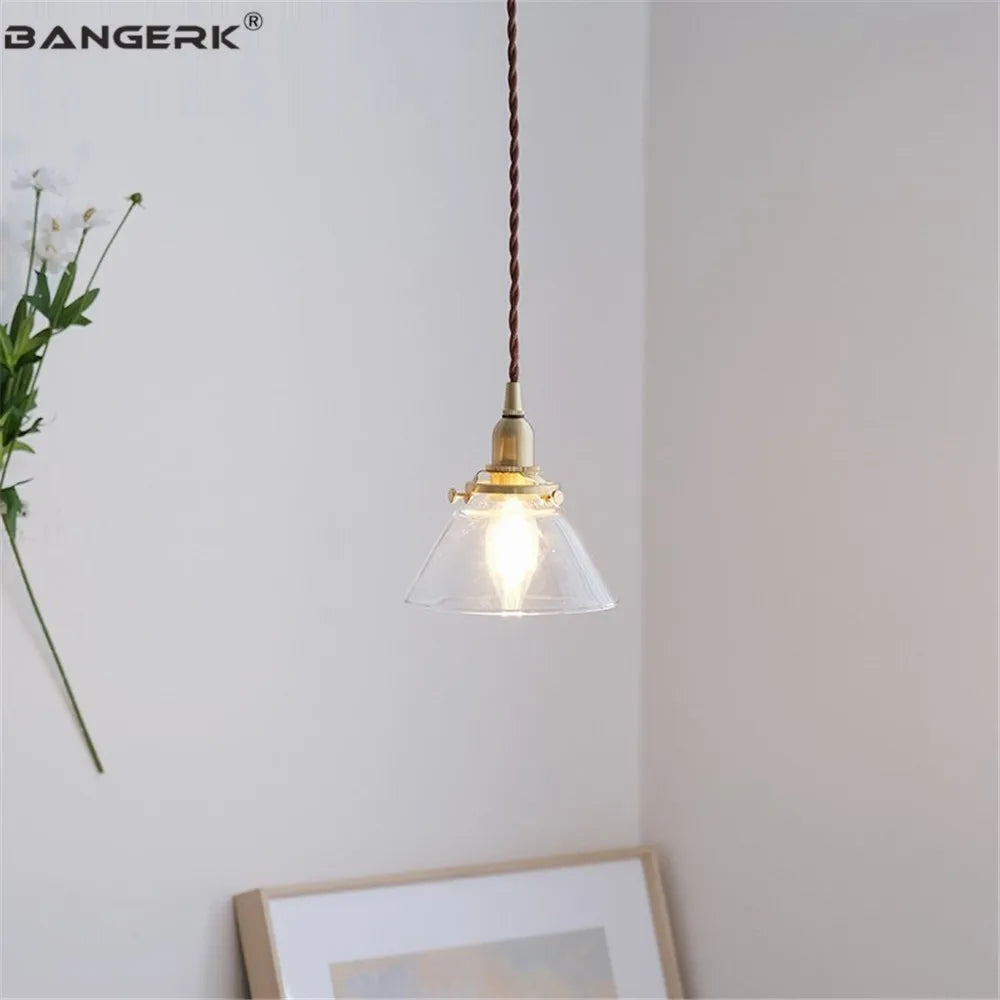 suspension en verre style américain luminaire rétro en laiton