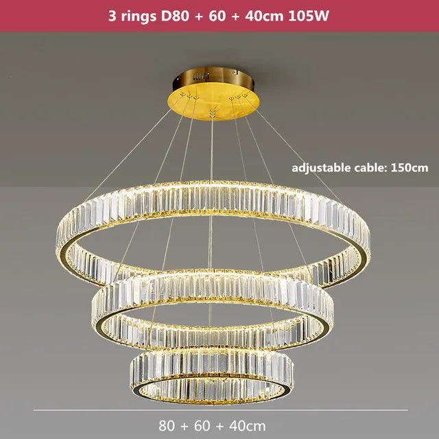 lustre moderne en cristal rond à led avec intensité variable