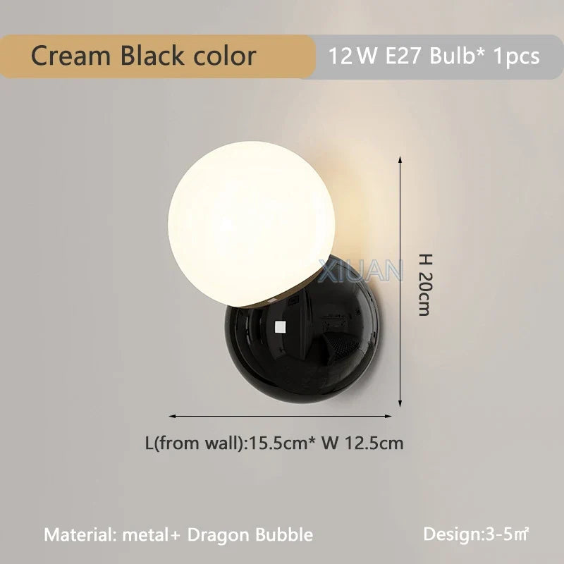 Applique murale boule ronde nordique pour éclairage de chambre à coucher crème blanc jaune lampe de chevet salon allée couloir hôtel escalier