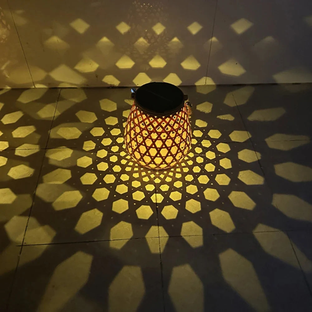 lanterne solaire étanche haute luminosité décoration jardin tissée bambou