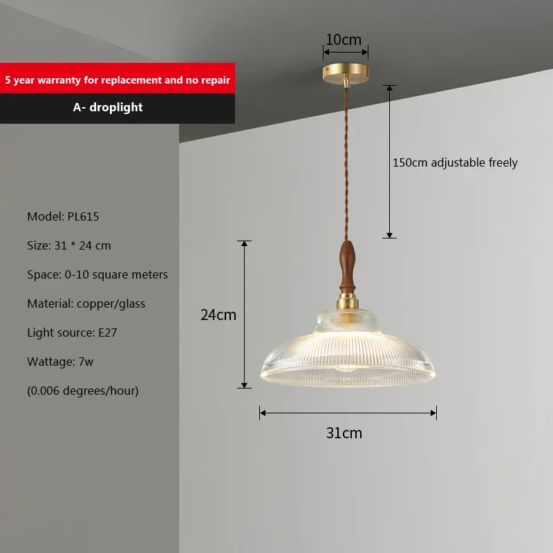 suspension moderne en cuivre et bois pour intérieur décoratif