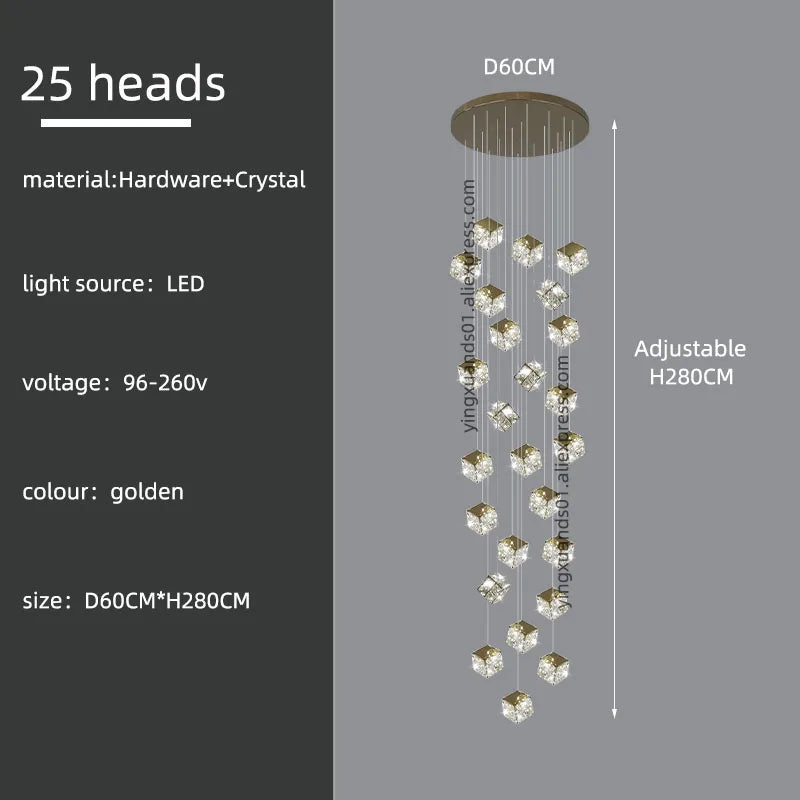 lustre carré moderne en cristal pour éclairage design