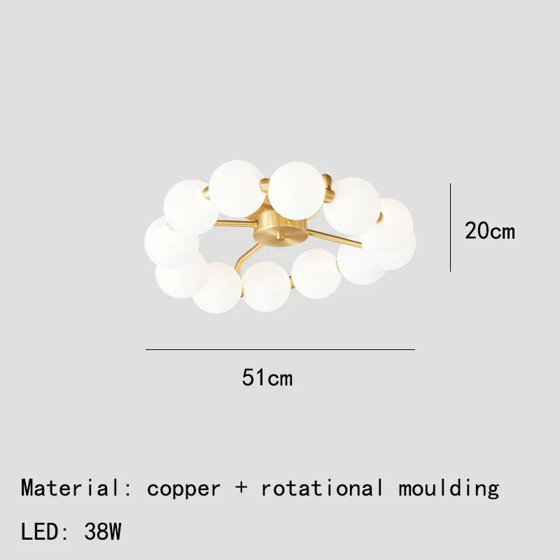 lustre à led avec anneau en cuivre et boule acrylique