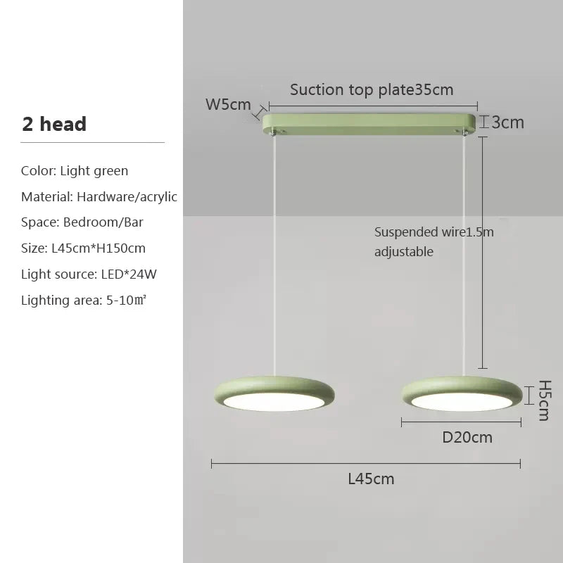 Nordique LED Suspension Lumière Vert 1-3 Tête Disque Lampes Suspendues Lustre Pour Salon Chambre Cuisine Salle À Manger Décor À La Maison Luminaire
